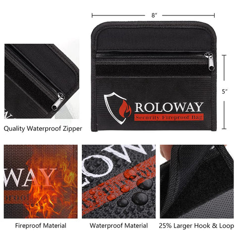 ROLOWAY small fireproof bag open with passport and cash safely stored
