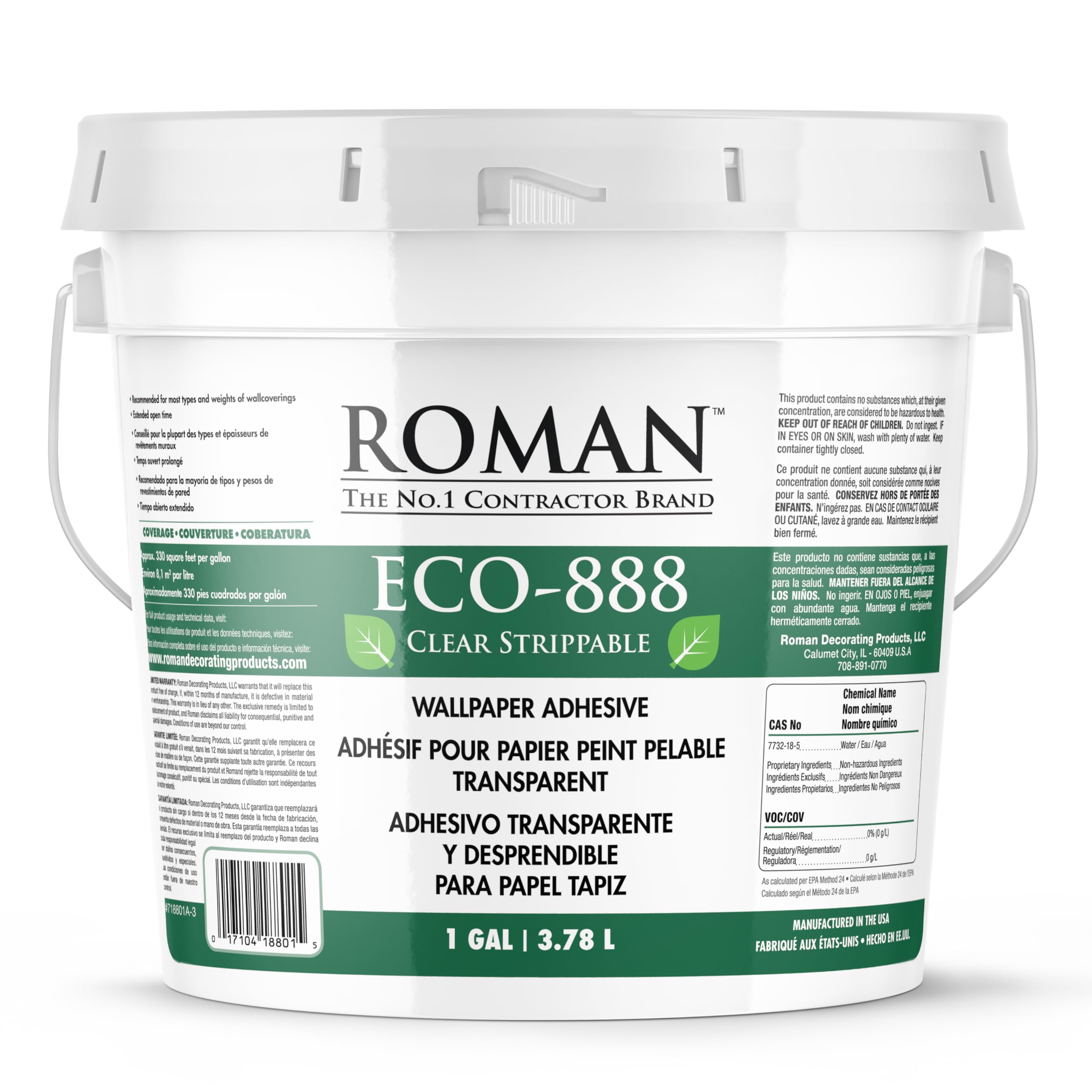 Roman ECO-888 clear wallpaper adhesive bottle pour enables clean, controlled application.