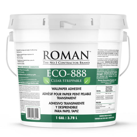 Roman ECO-888 clear wallpaper adhesive bottle pour enables clean, controlled application.