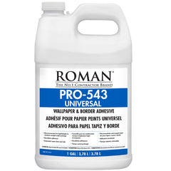 ROMAN PRO-543 adhesive bottle close-up, universal wallpaper bonding for borders