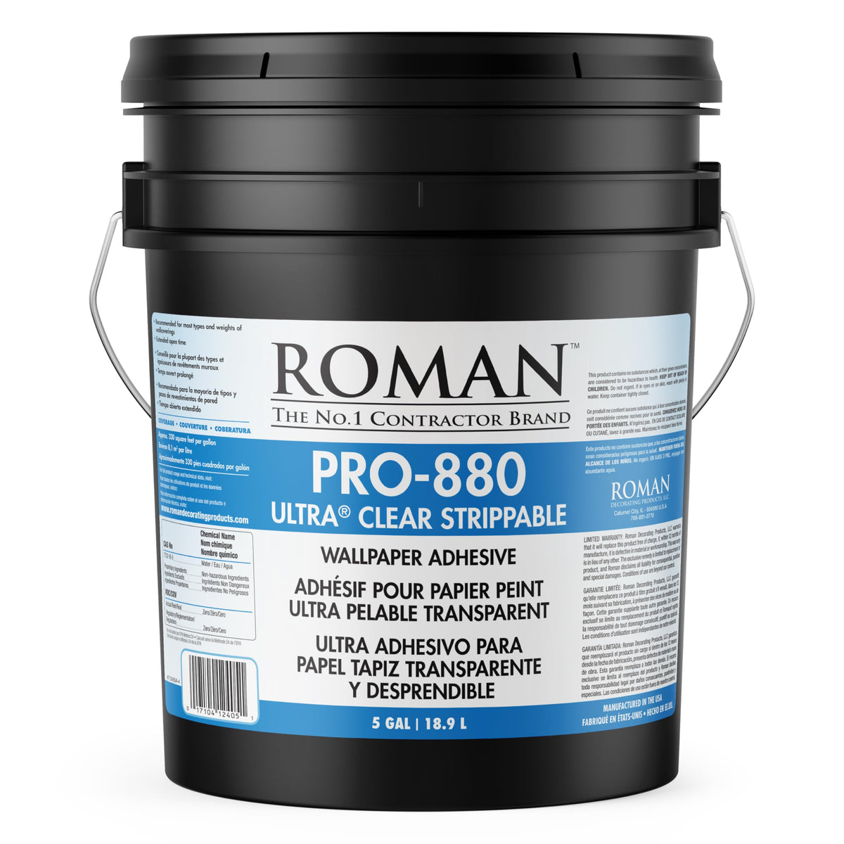 Roman Ultra Clear Adhesive bottle for easy, mess-free wallpaper setup.