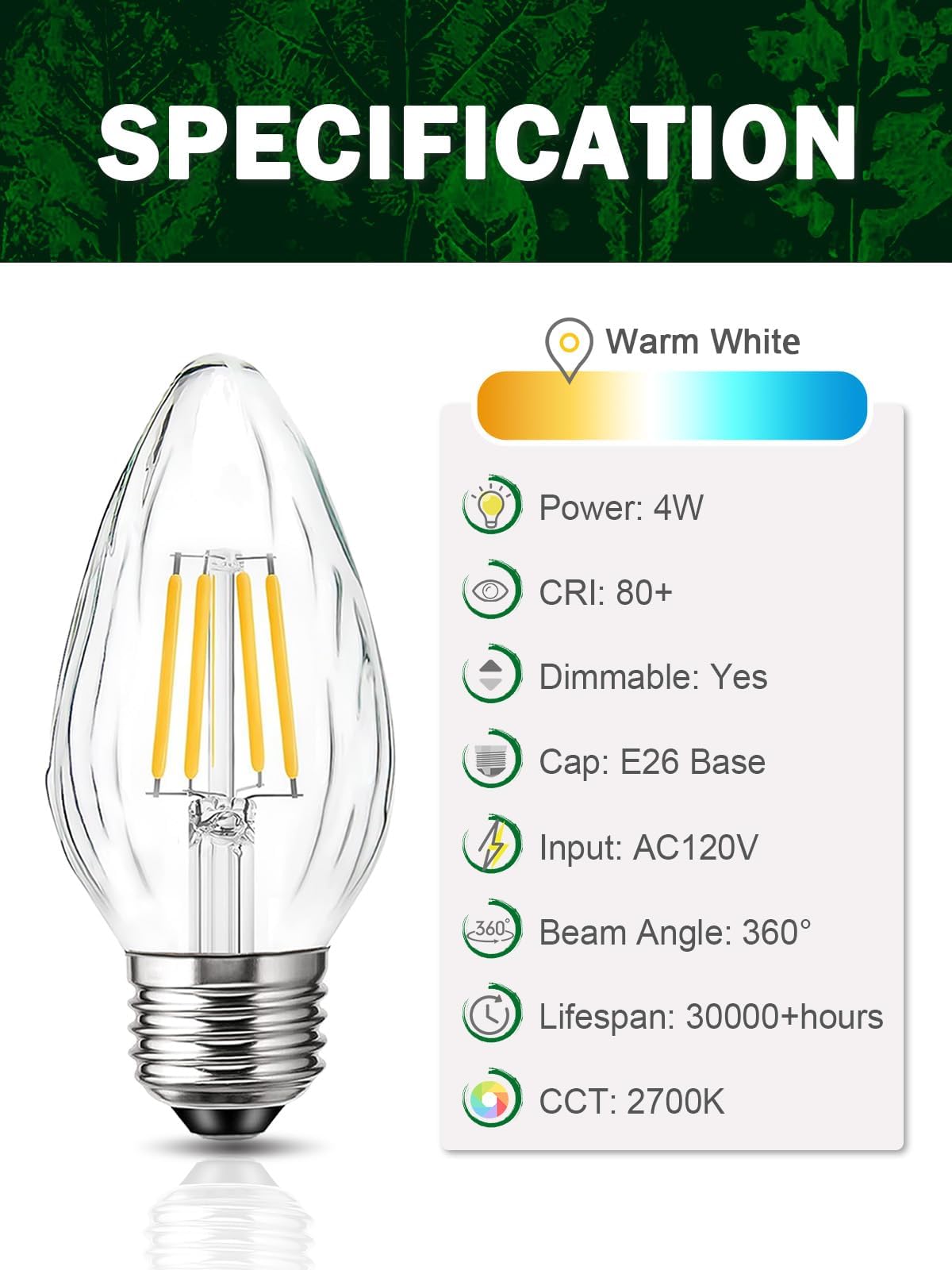 Romanjoy F15 dimmable LED bulb with 2700K soft white light for living spaces.