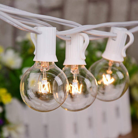 Romasaty 25ft outdoor white string lights creating warm patio ambience