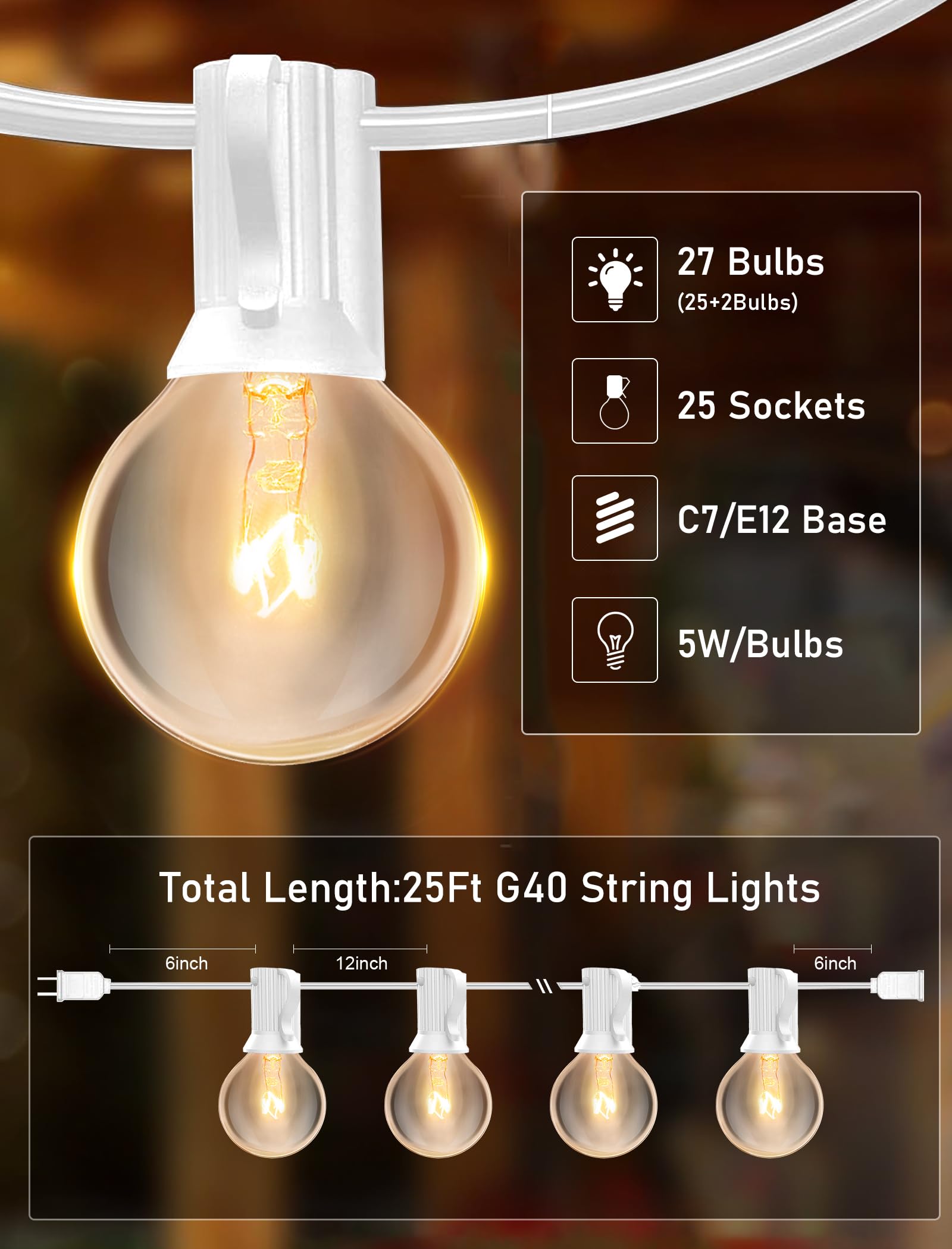 Romasaty 27 clear G40 bulbs with classic Edison style