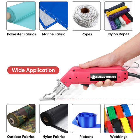 ROMECH hot knife demonstrates edge sealing for fray-free rope and fabric.