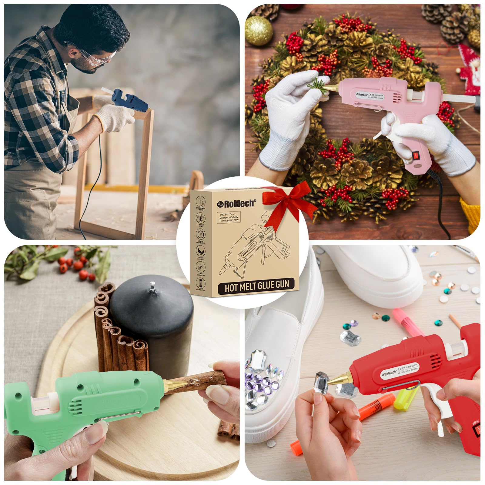 Romech light-green ergonomic-handle glue gun for comfortable use