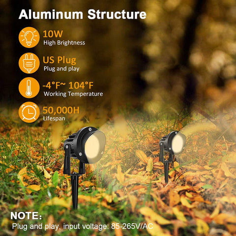 Romwish ground spike base secures outdoor spotlight for easy yard installation.
