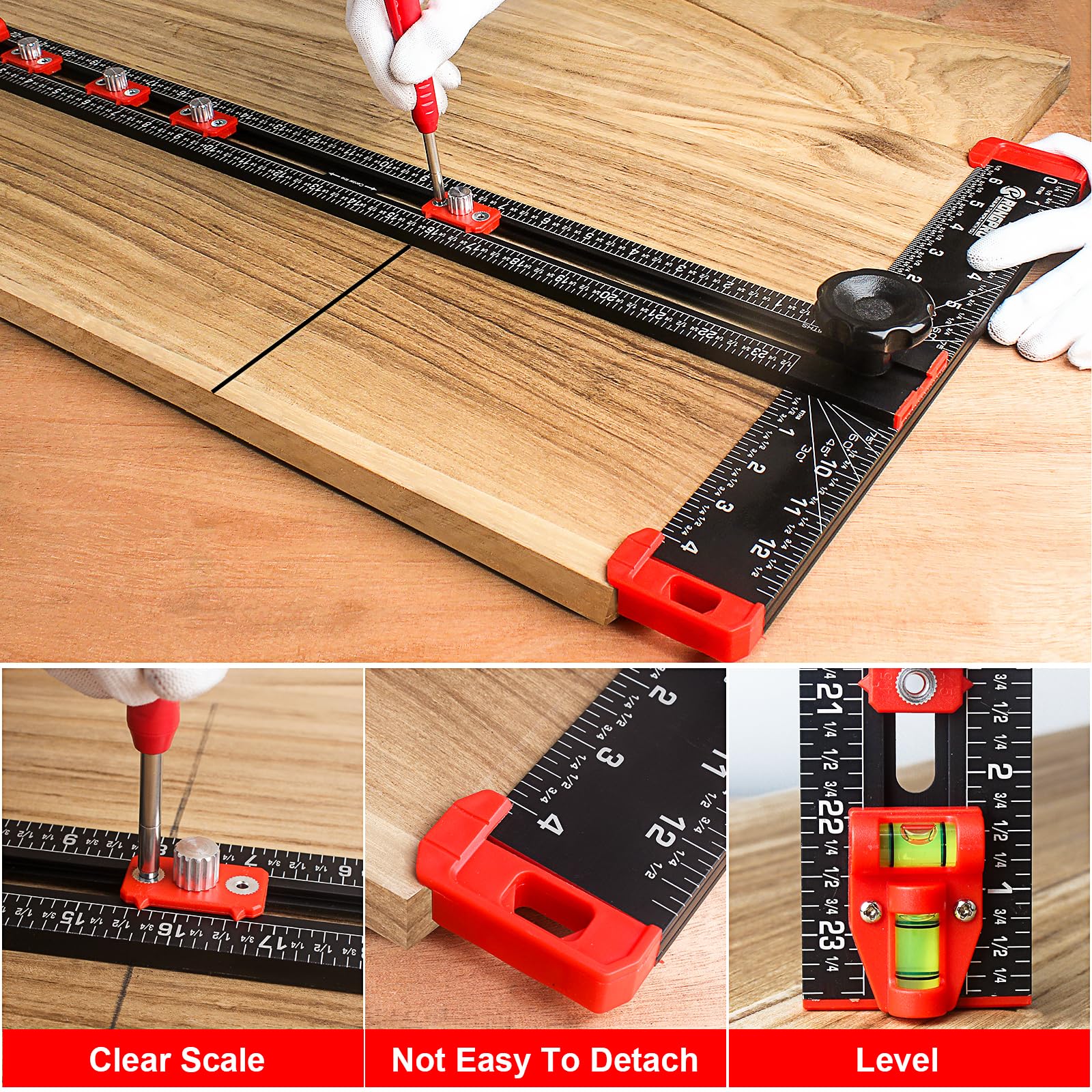RONGPRO 0-90° adjustable protractor head enables angled cuts.