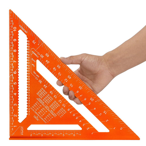 RONGPRO 12-inch rafter square front view with durable aluminum and clear markings.