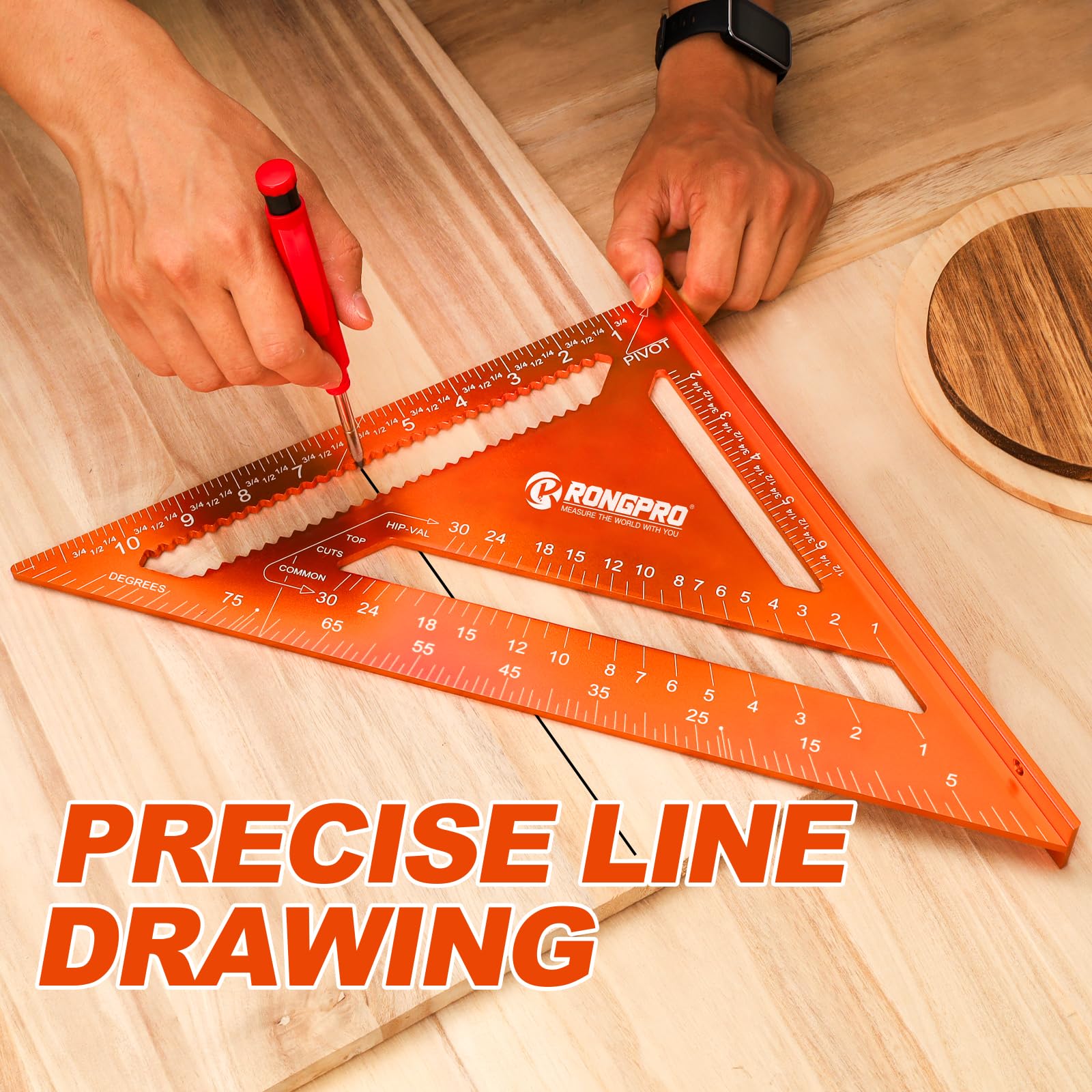 RONGPRO 12-inch rafter square protractor function for accurate layout and angles.
