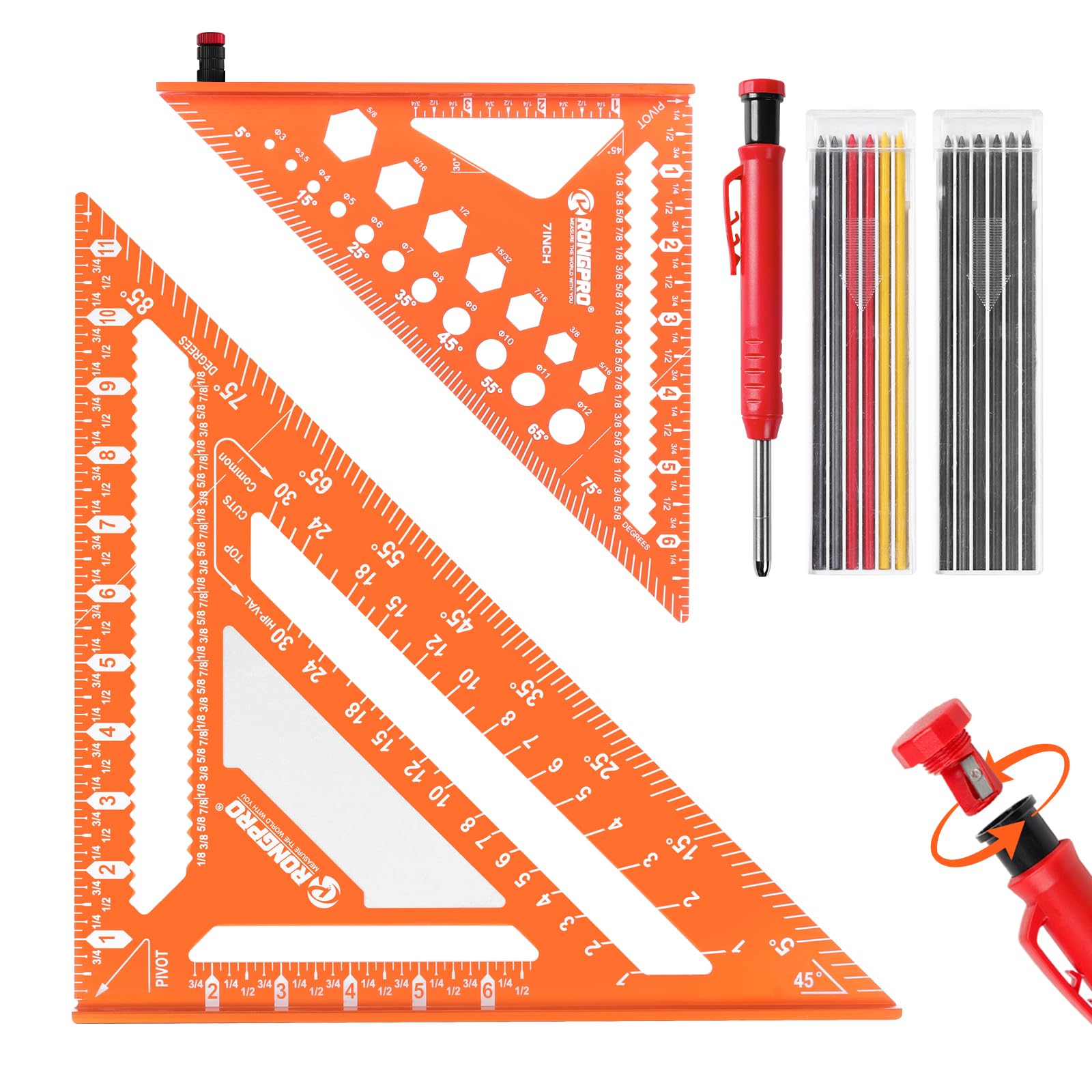 Rongpro 12-inch rafter square with center writing area for quick on-site notes.