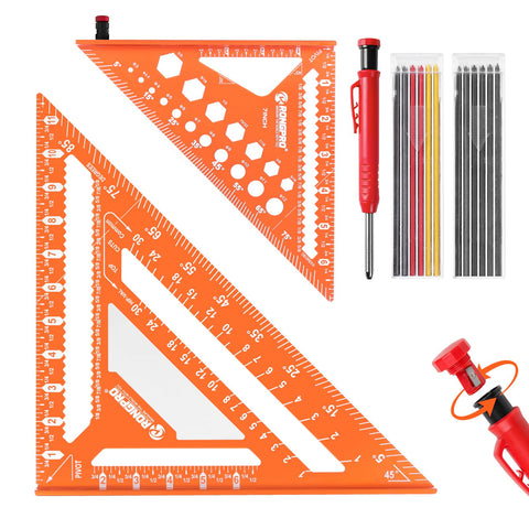 Rongpro 12-inch rafter square with center writing area for quick on-site notes.