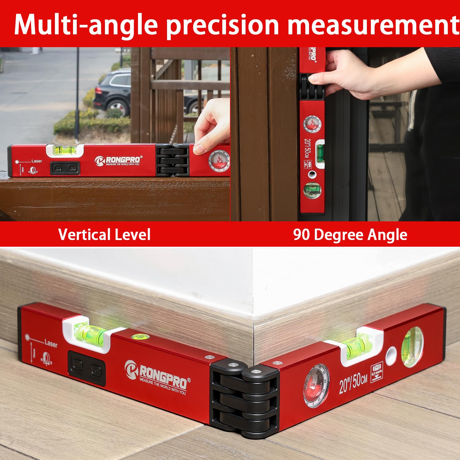 RONGPRO 20-Inch Foldable Level aluminum-oxide profile resists rust and scratches