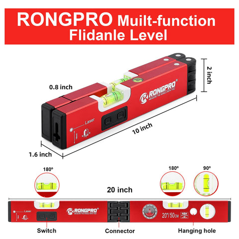 RONGPRO 20-Inch Foldable Level folded-rectangle for easy storage and portability