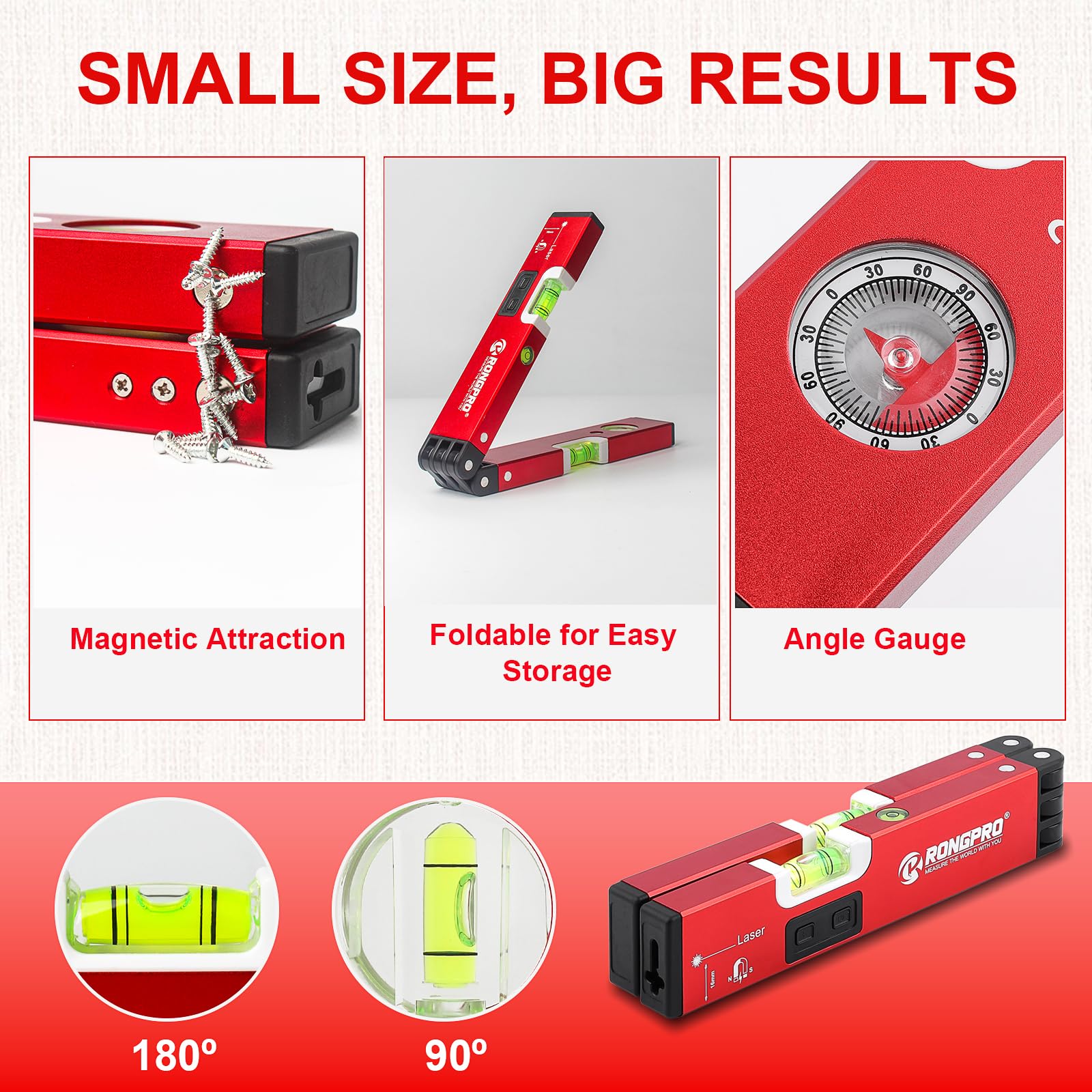 RONGPRO 20-Inch Foldable Level magnetic plumb reference for vertical checks