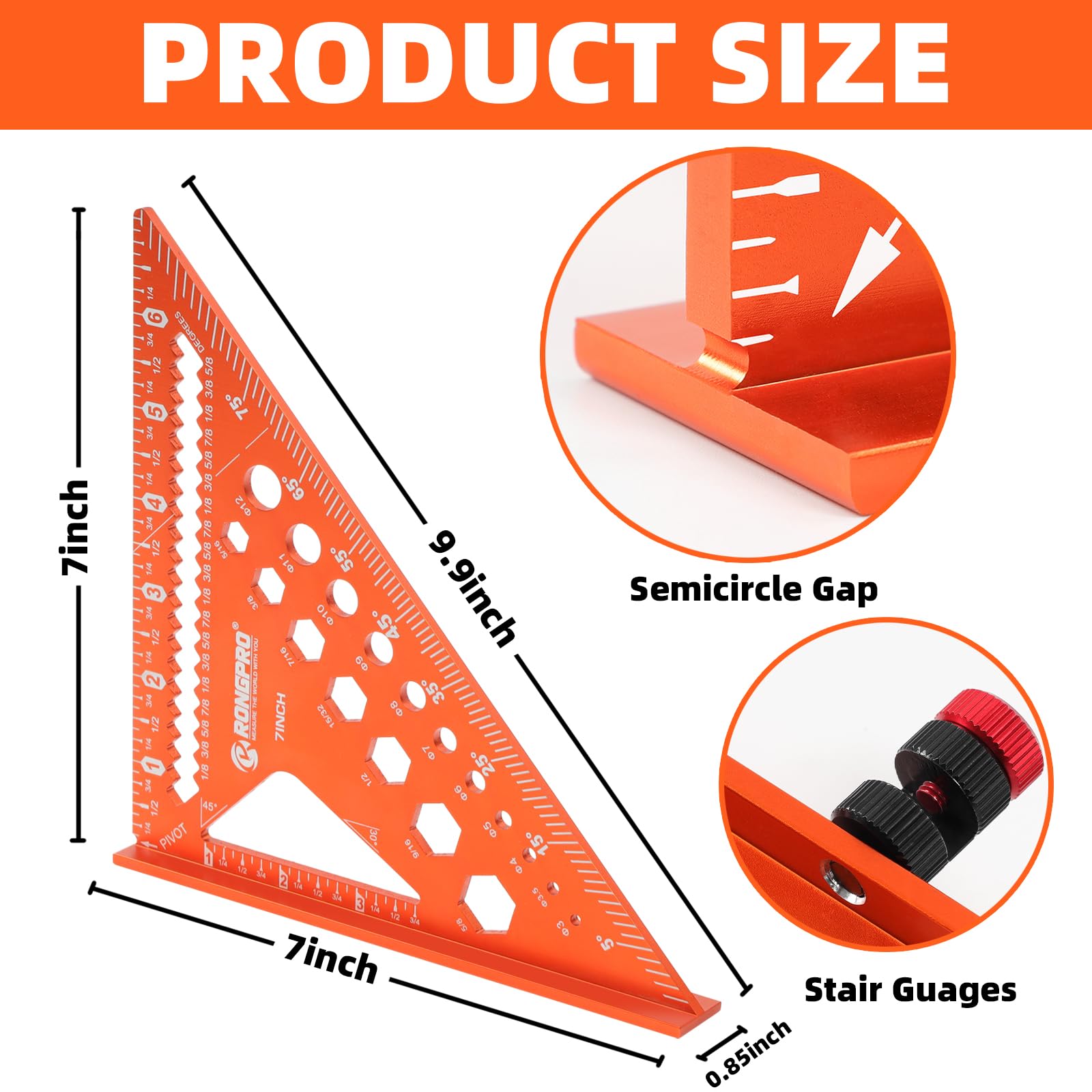 Rongpro 7-inch rafter square with center writing area for jotting measurements.