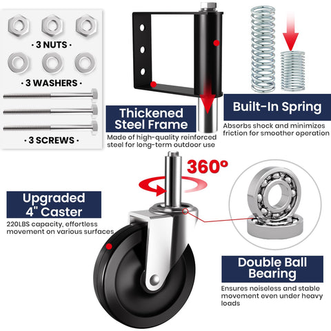 Ronlap heavy-duty 4-inch gate wheels support up to 220 lbs per wheel
