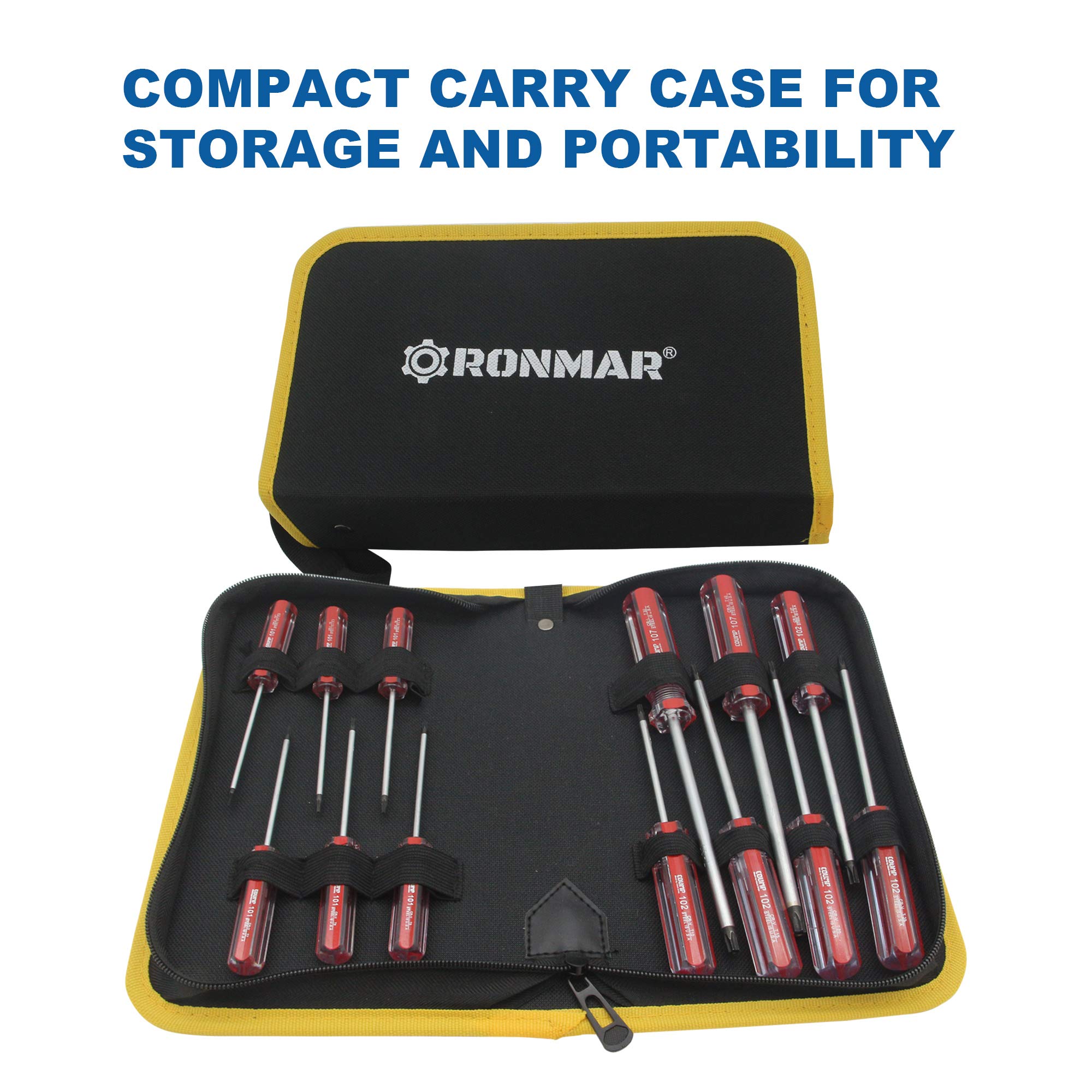 RONMAR tamper-resistant center-hole tips prevent slips during use.