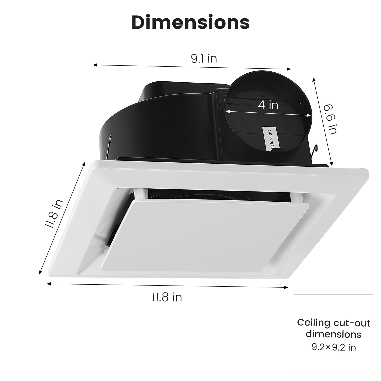 Roodike 4 inch duct collar detail enables easy ducting.