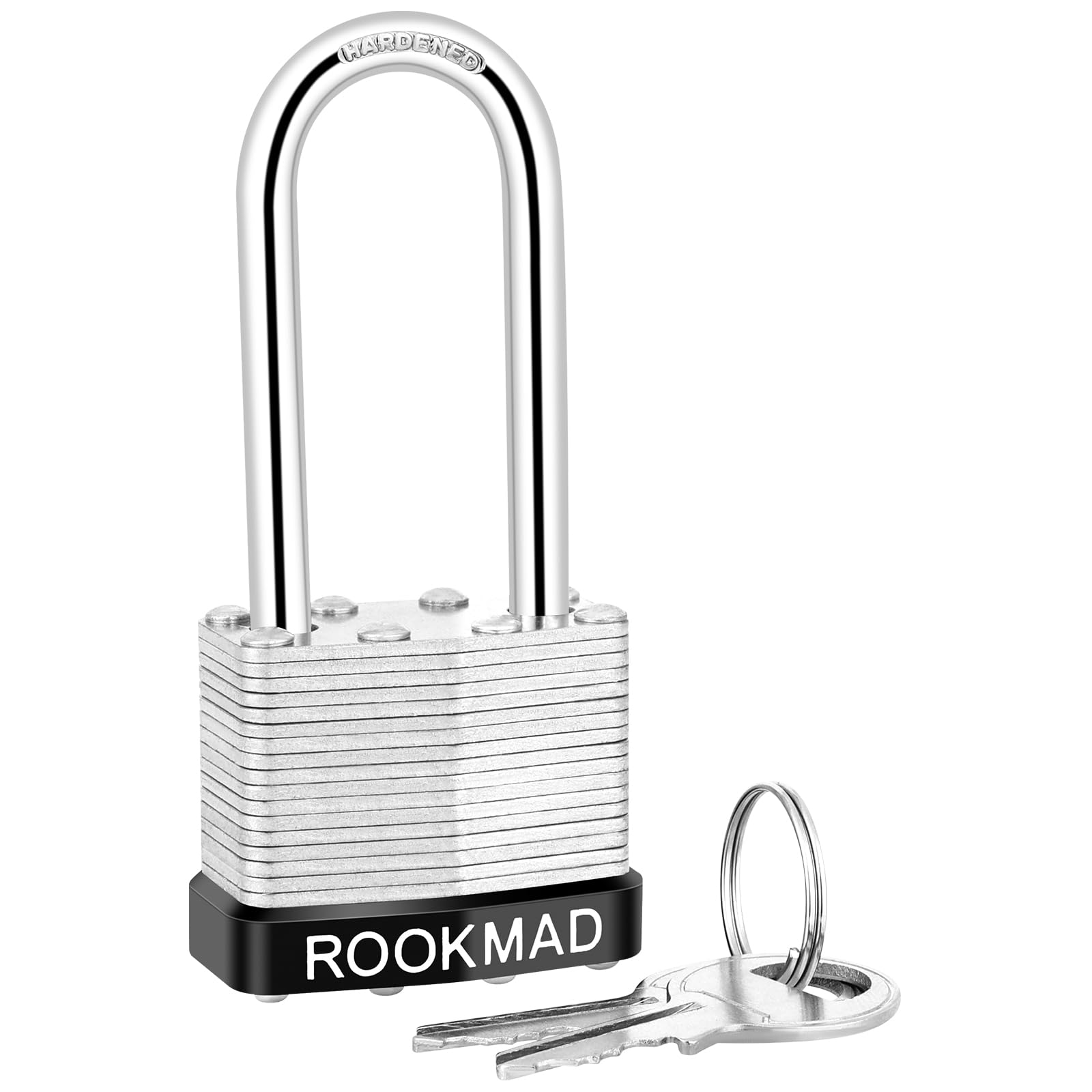 ROOKMAD long shackle padlock closeup for versatile gate and shed use