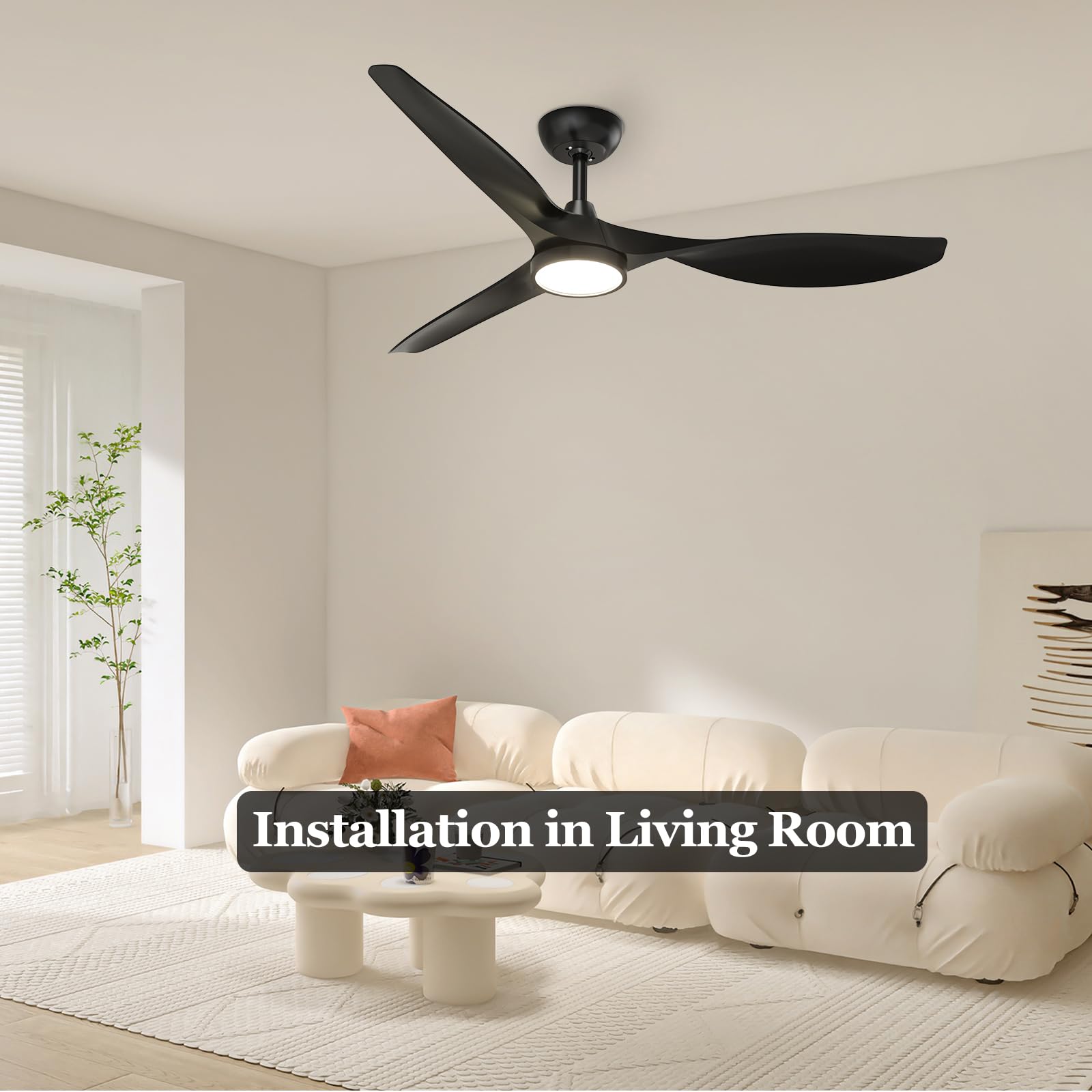 Roomratv modern black ceiling fan fits bedrooms and living rooms.