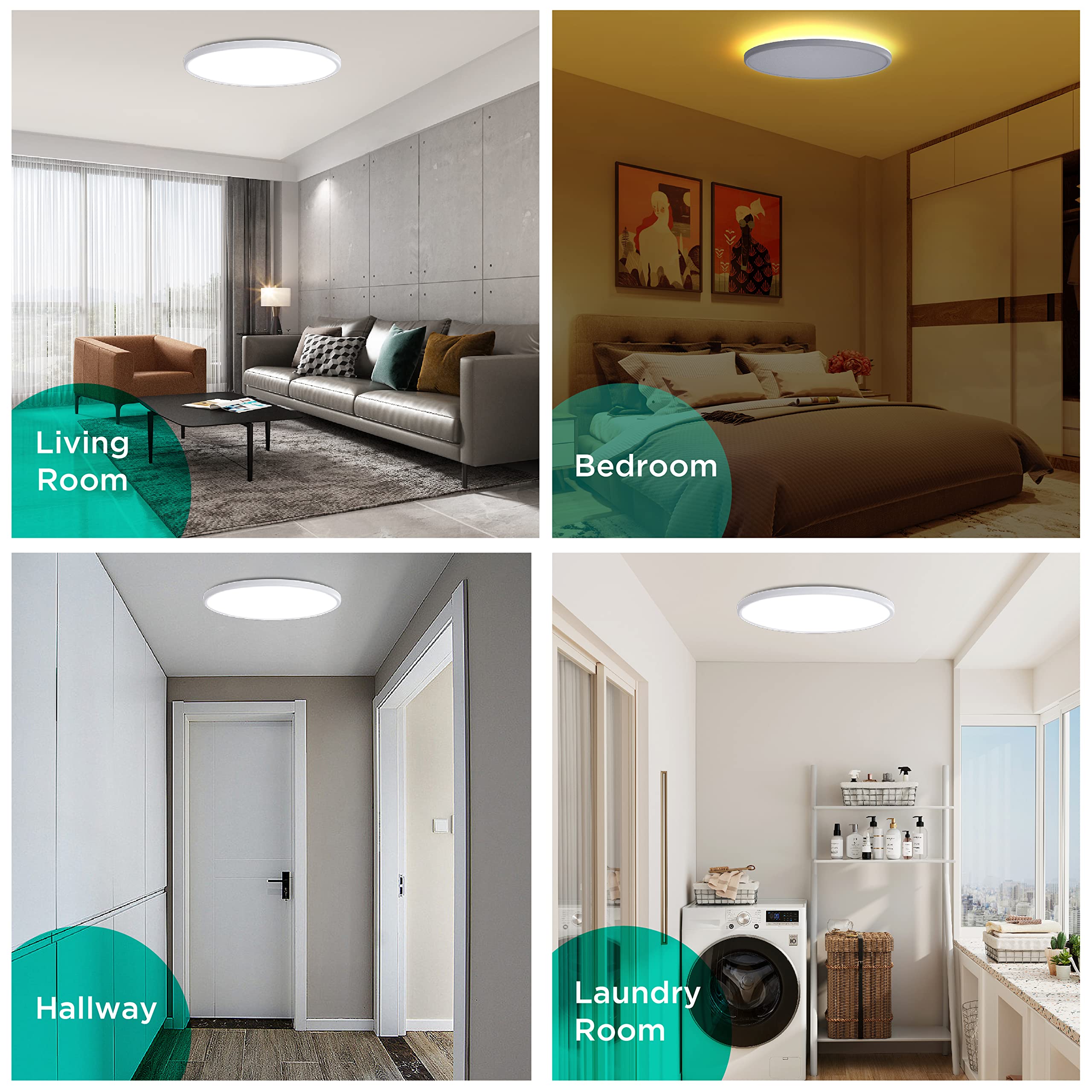 Roomratv flush-mount light ideal for kitchens and workspaces with ambient capabilities.