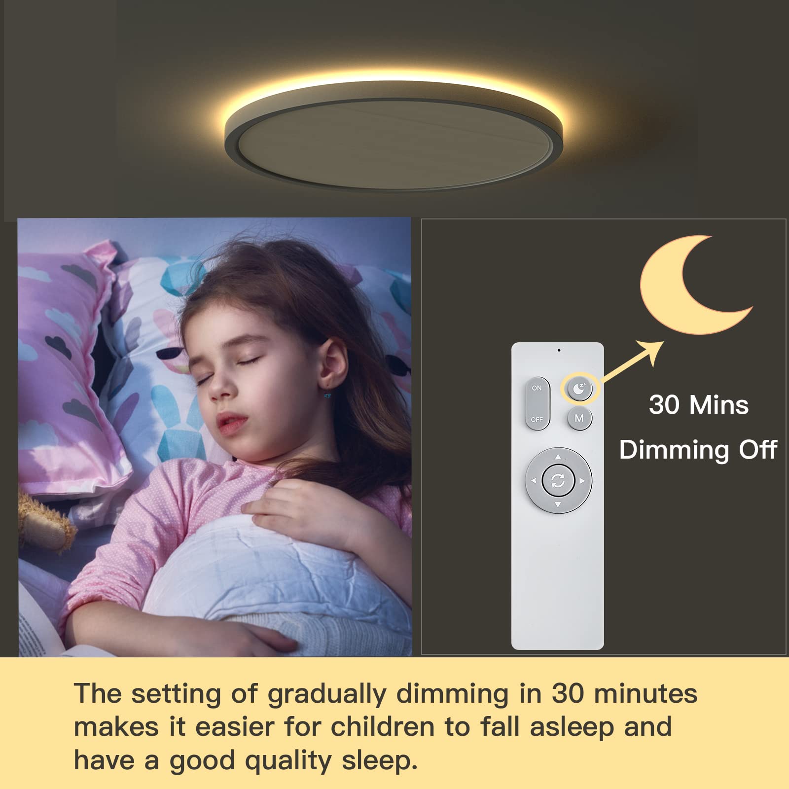 Roomratv flush-mount ceiling light three color temperatures for versatile ambience
