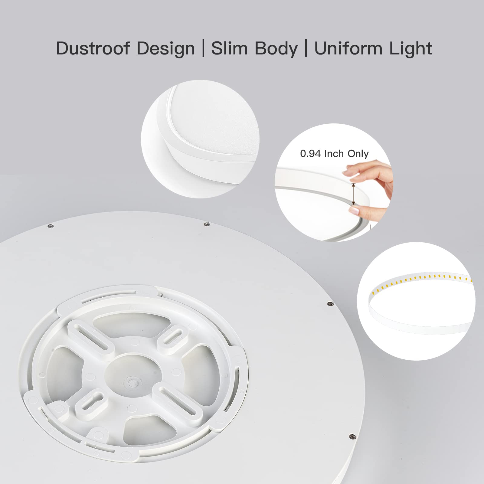Roomratv dimmable flush-mount light adjusts brightness from 10% to 100%