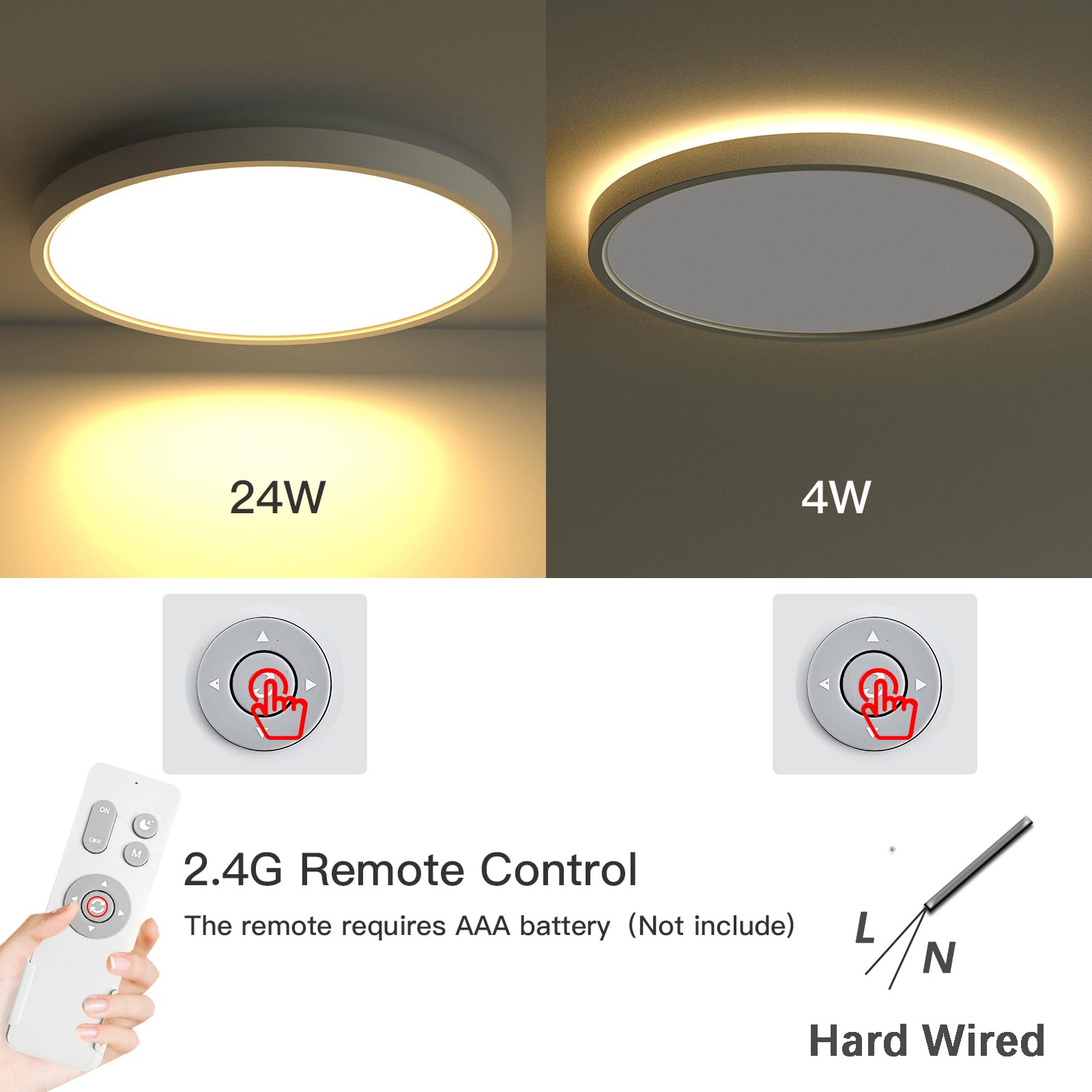 Roomratv flush-mount ceiling light nightlight mode provides gentle glow