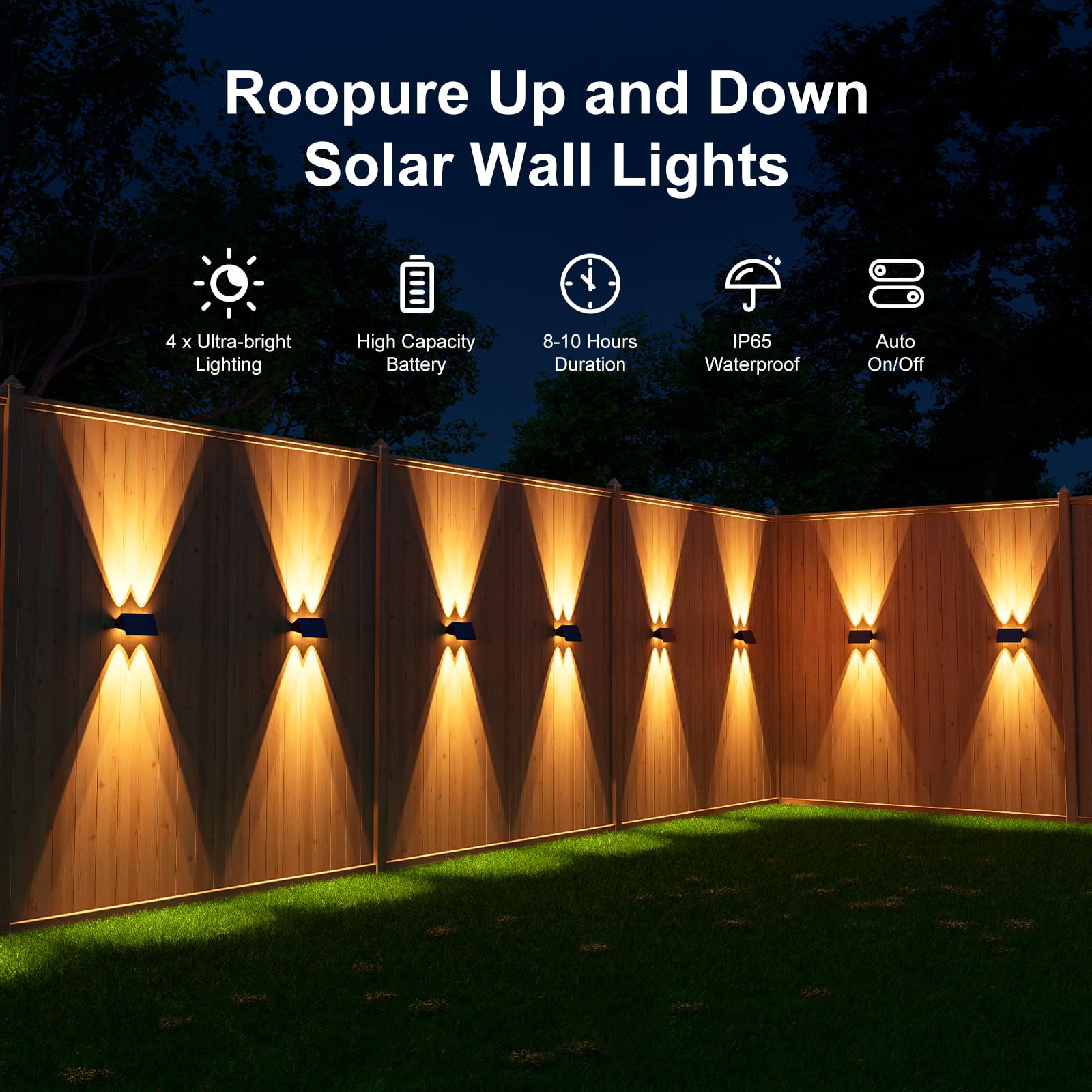 Roopure IP65 outdoor wall light with weatherproof ABS housing for all-weather use.