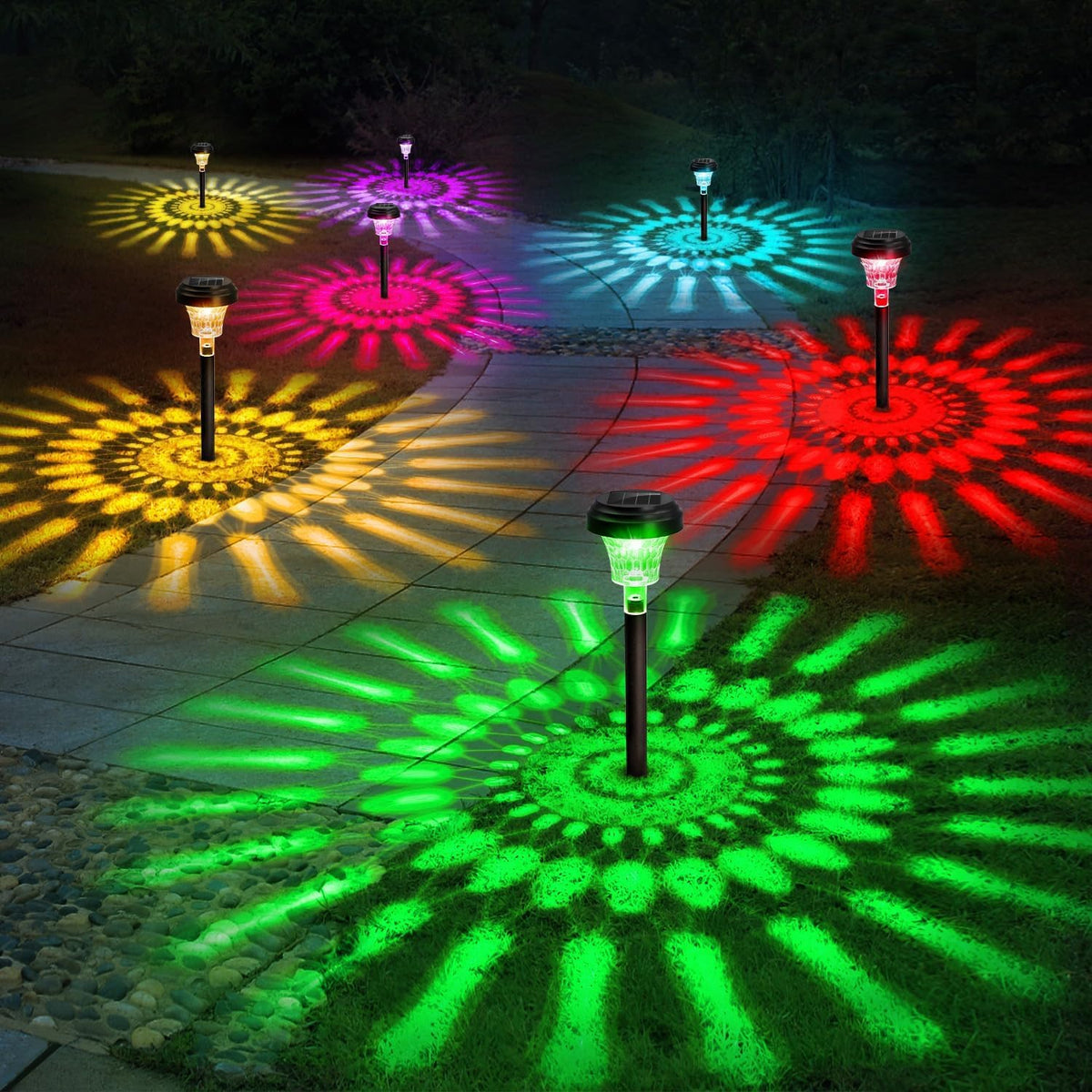 ROOR solar pathway light panel highlights durable solar panel for daytime charging.