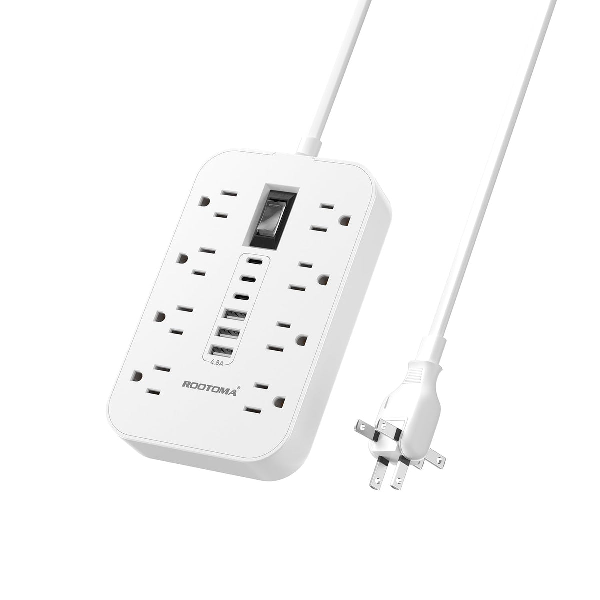 ROOTOMA US-to-JP plug adapter front view offering compact travel-ready power access