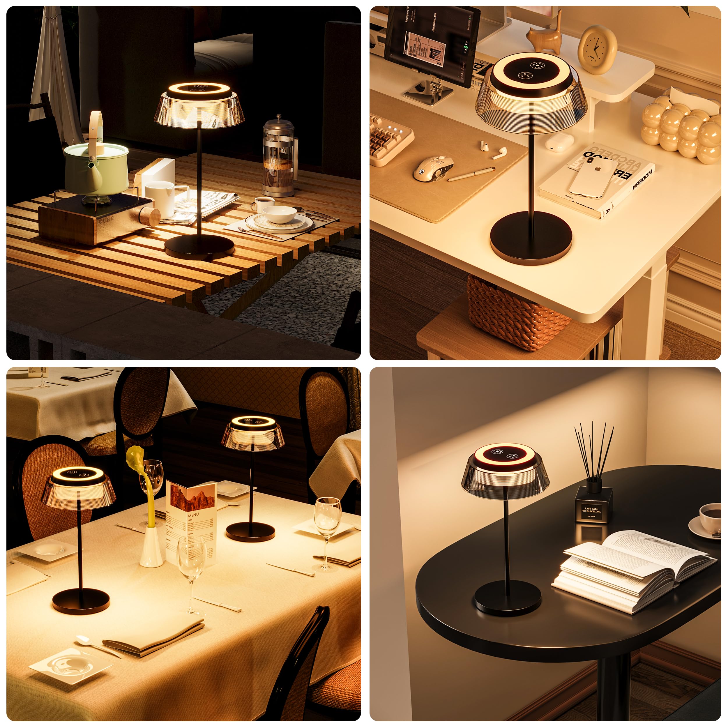 ROOTRO battery-powered desk lamps ready for emergency or outdoor use.