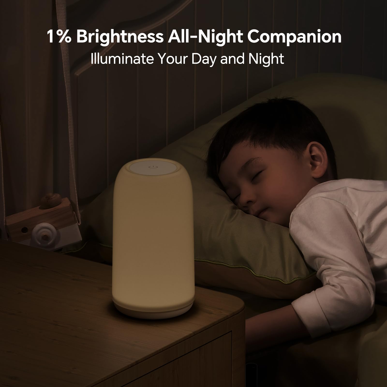 ROOTRO night light at 1% brightness for undisturbed sleep.