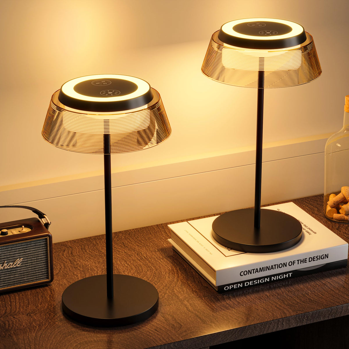 ROOTRO table lamp pair with USB-C charging for cordless nighttime lighting.