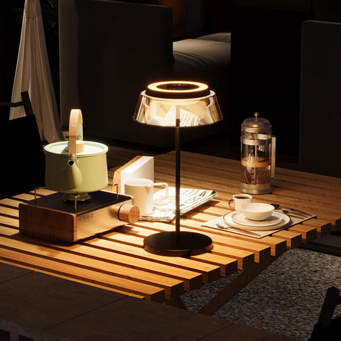 ROOTRO touch-control lamp showing three color options for warm to cool ambiance.