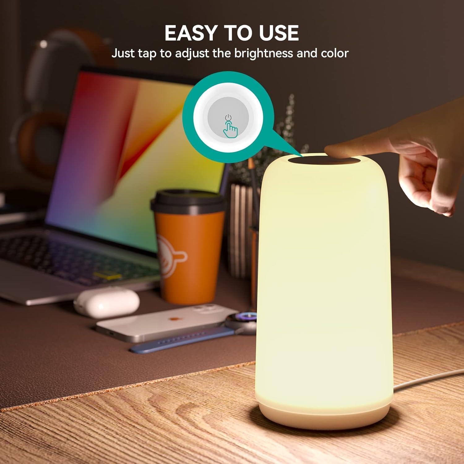 ROOTRO Touch Bedside Lamp top touch control for quick adjustments