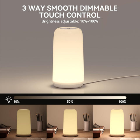 ROOTRO Touch Bedside Lamp white shade delivering even illumination
