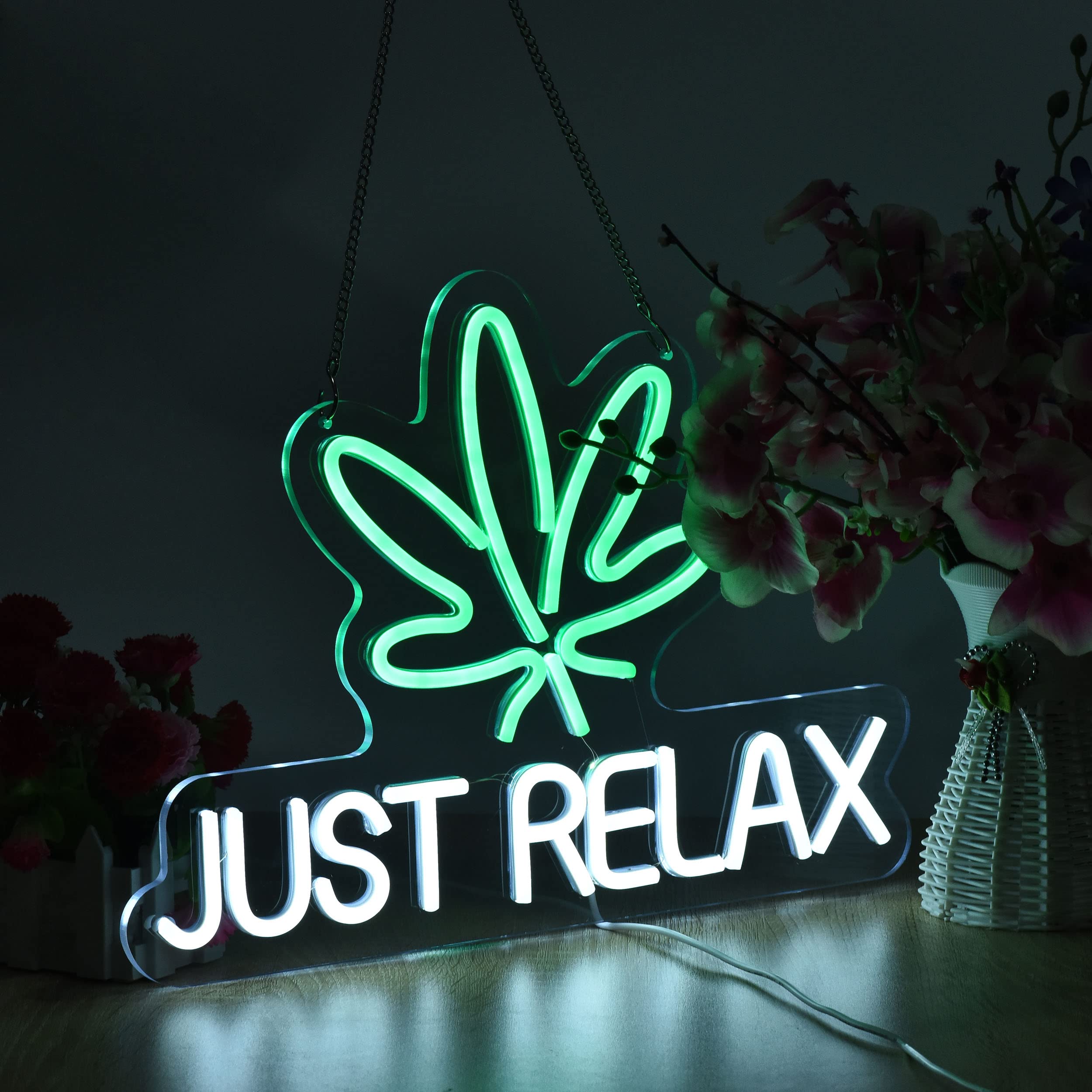 Roouneon Just Relax neon sign bar and game room decor adds vibe.