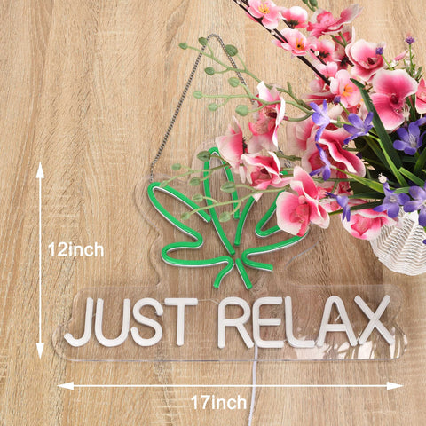 Roouneon Just Relax neon sign bedroom ambiance enhances relaxing evenings.