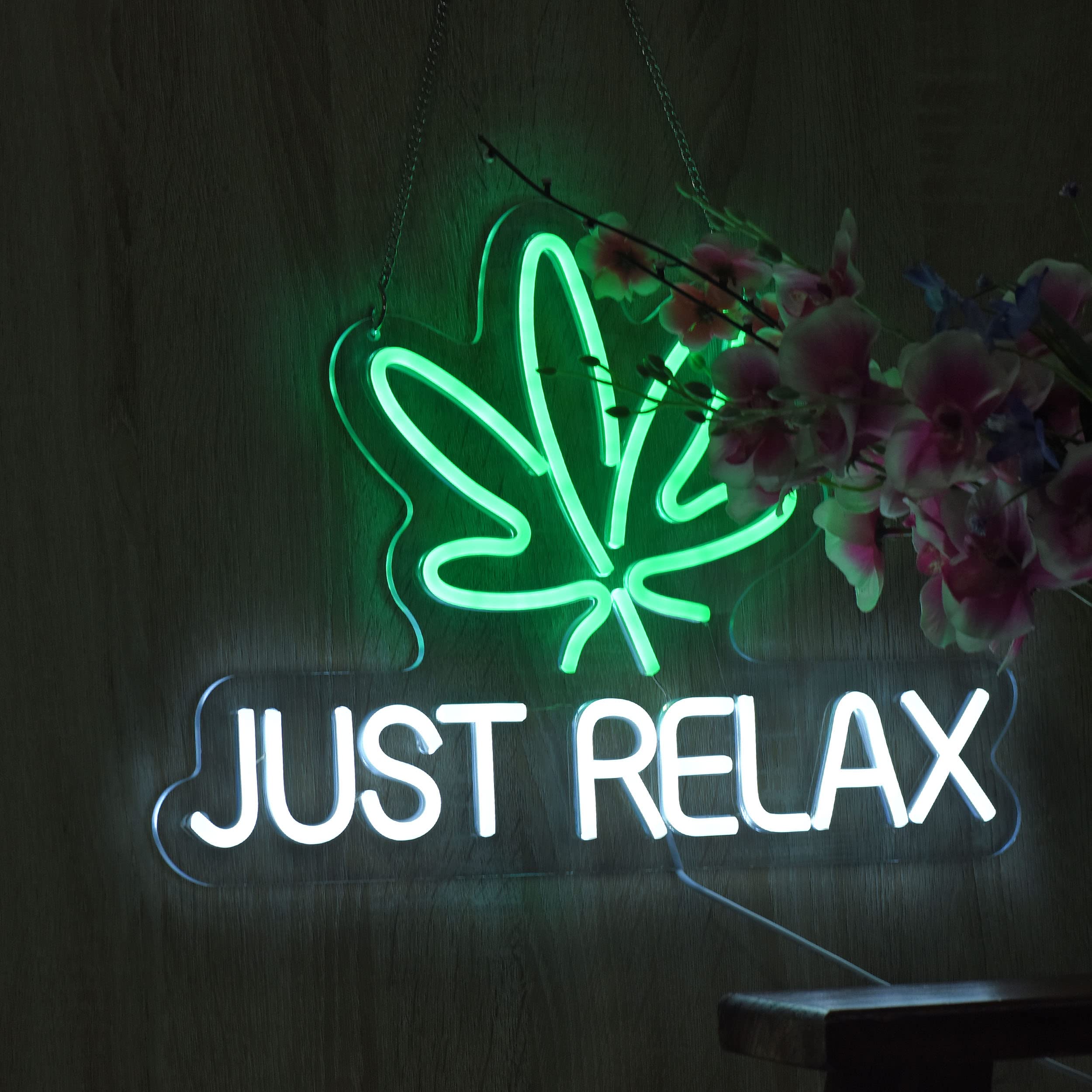 Roouneon Just Relax neon sign with dimmable brightness for customizable mood.