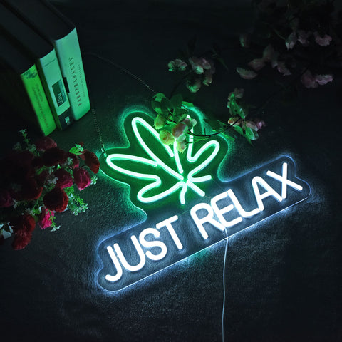 Roouneon Just Relax neon sign wall decor brightens rooms with calm mood.