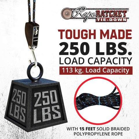 Rope Ratchet 3/8 inch block and tackle setup with rugged hardware for steady lifts.