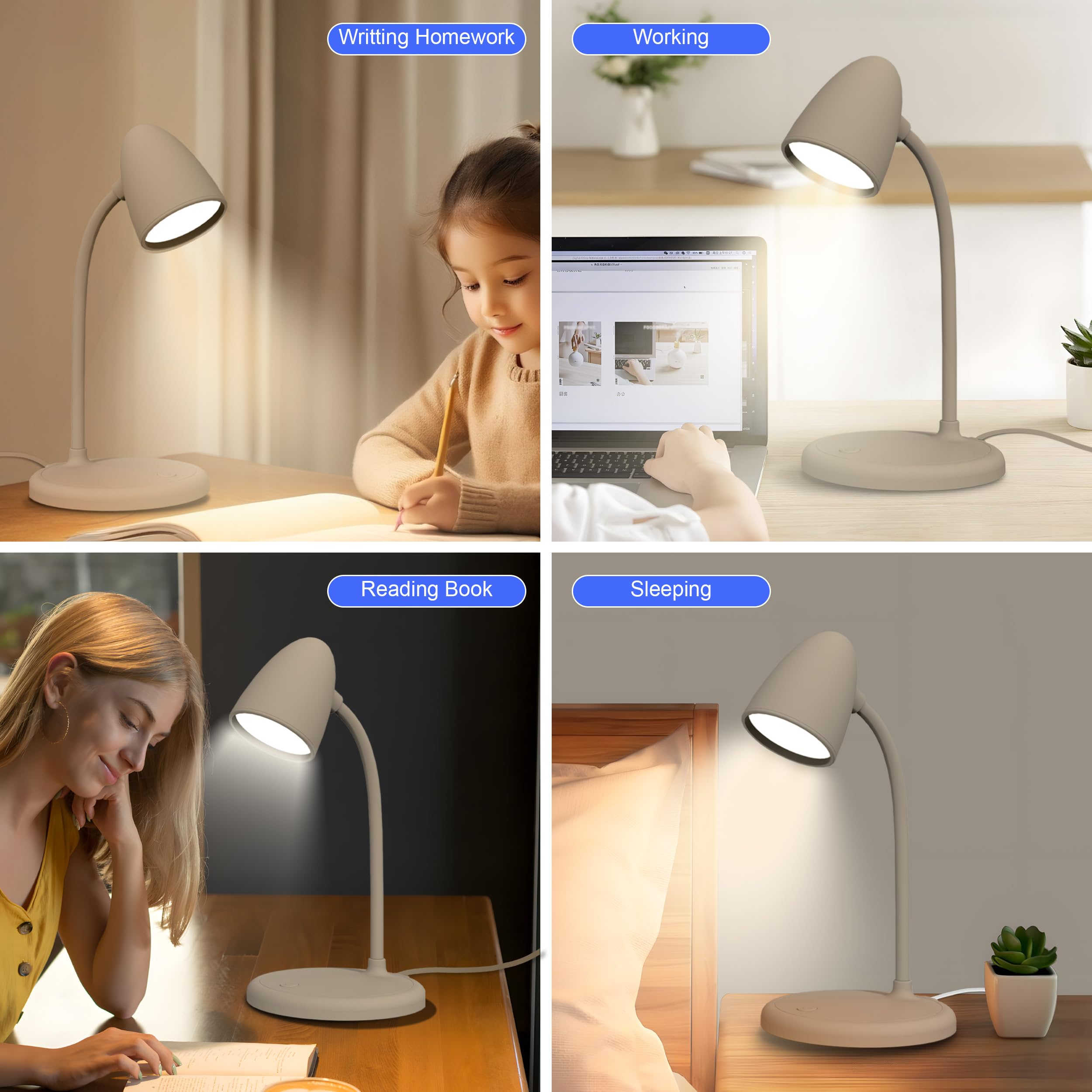 RORENSE LED desk lamp with three color temperatures for different activities.
