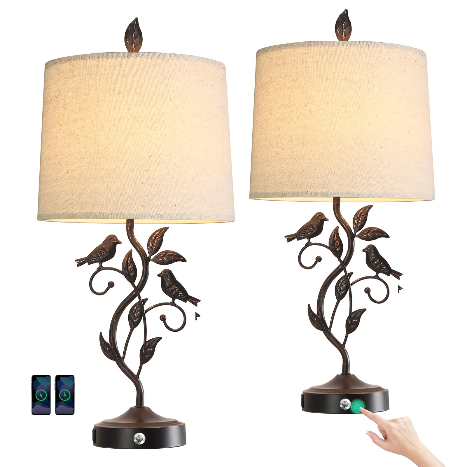 RORIANO 27in set of two touch farmhouse lamps for cohesive living room lighting.