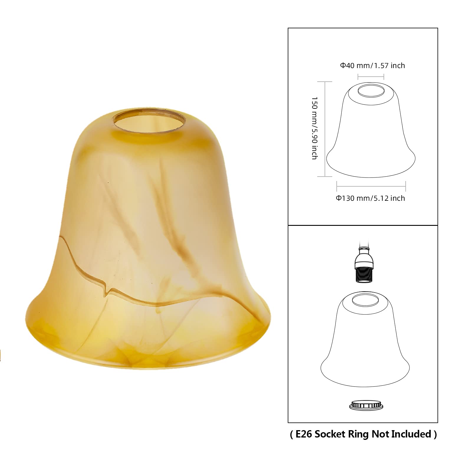RORIANO amber glass shade with 1-5/8 inch opening fitter for secure mounting