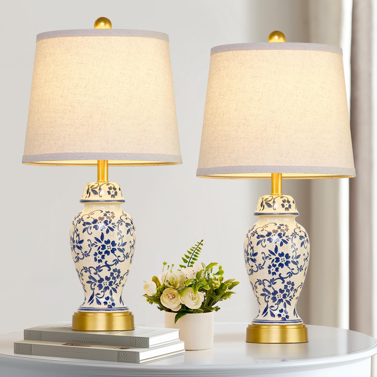 RORIANO chinoiserie ceramic table lamp with blue vine pattern for elegant living spaces