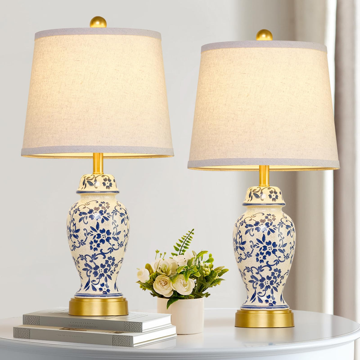 RORIANO chinoiserie ceramic table lamp with blue vine pattern for elegant living spaces