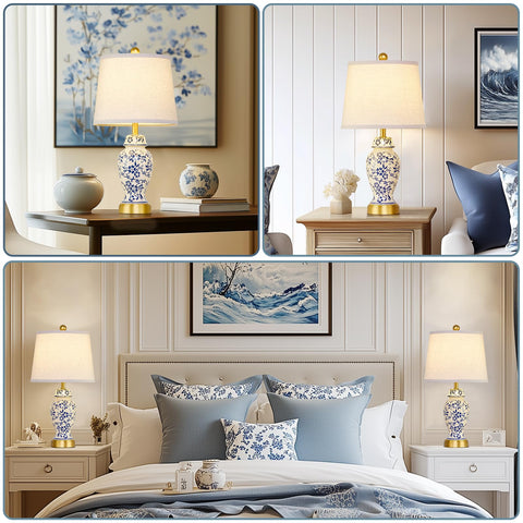 RORIANO living room lamps in a blue and gold duo on a sofa table