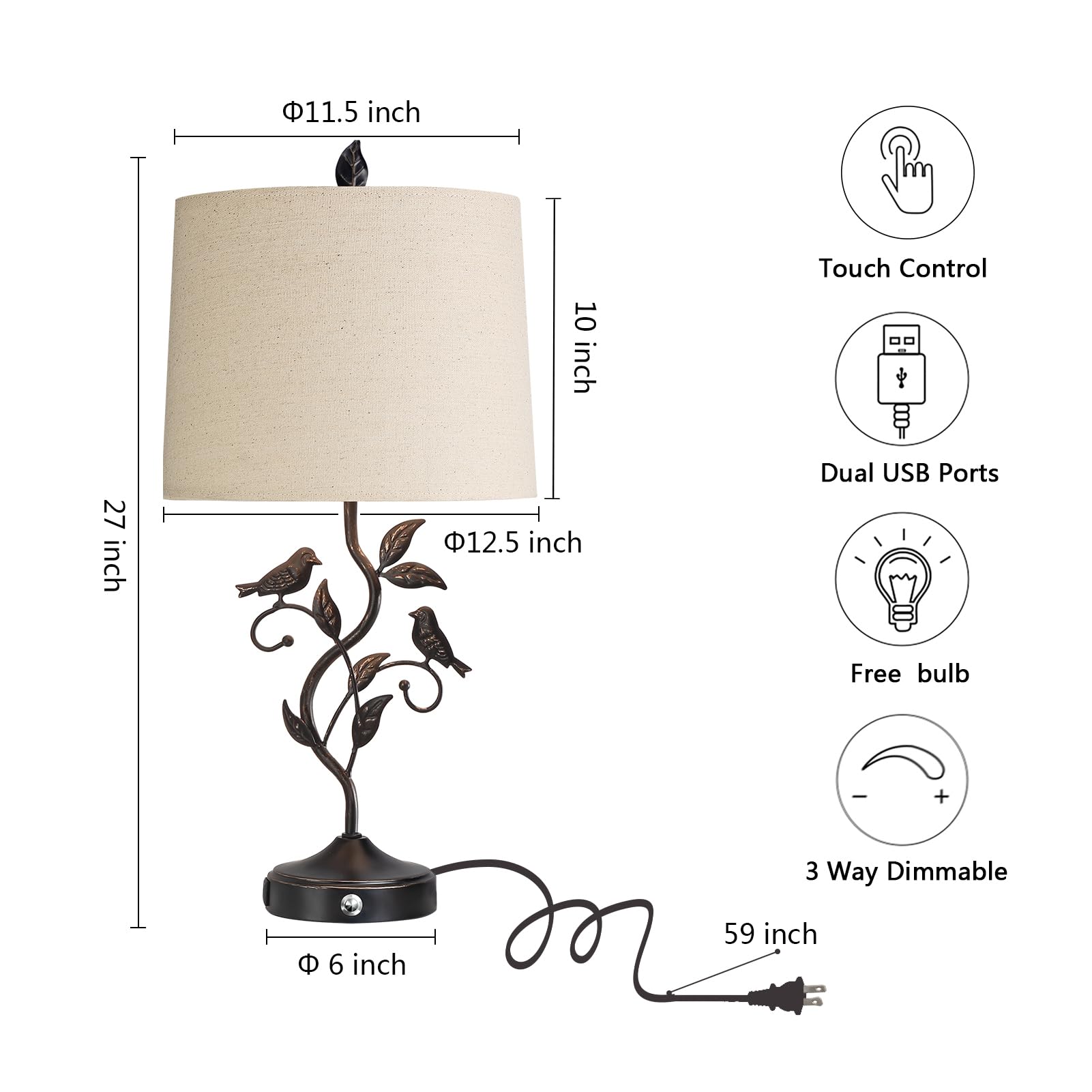 RORIANO rustic iron finish adds vintage charm to any bedside table.